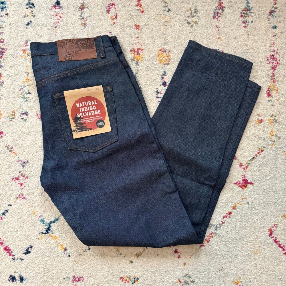 Naked & Famous Jeans Mens 34 Easy Guy Natural Indigo Selvedge Canada Taper NWOT